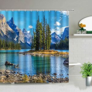 Stands paysage 3D rideaux de douche imprimés en polyester étanche écran de bain de bain baignoire décoration de baignoire pour le rideau de salle de bain avec crochet
