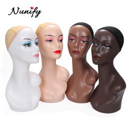 Stands Nunify Beige/Drak Brown Wig Display Mannequin Head Model Head Hair Displayer Training Head for Wig Hat Scarf Mannequin Head