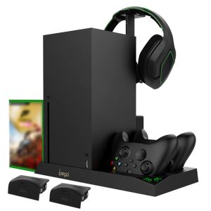 Stands PGXBX013 pour Xbox Series X Base de ventilateur de refroidissement de l'hôte pour XSX Dual Battery Handle Seat Type C Chargement avec support de casque