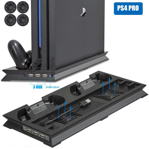 Stands PS4 Pro refroidissement Vertical Stand 2 Contrôleur Chargeur Charging Dock Station 2 Color Fan Fan 3 Hub pour Sony Playstation 4 Pro Console