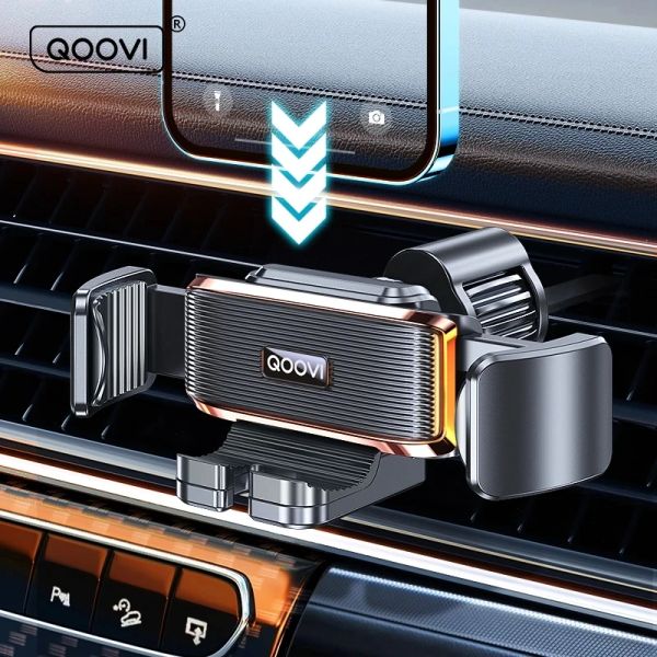 Stands Qoovi Car téléphone portable mobile stand Air Ventime Clip Gravity Smartphone Mount GPS Prise en charge de l'iPhone 13 Pro 8 Samsung Xiaomi Redmi