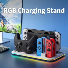 Supports Station d'accueil de chargement RGB pour Nintendo Switch Pro, support de stockage de cartes de jeu pour contrôleur Joycon pour Nintendo Switch OLED