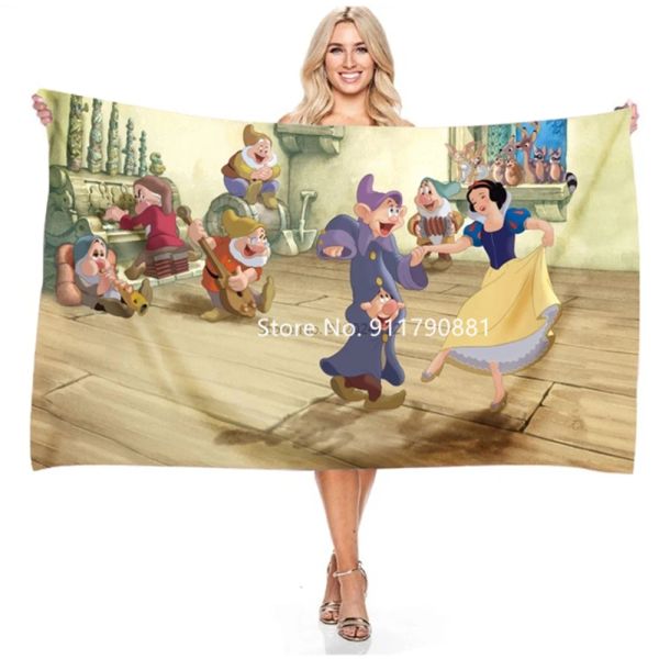 Stands Blanche-Neige et les sept nains Toffee Cartoon 3D Digital Imprimé Microfiber Beach Towel Play Camping Blank