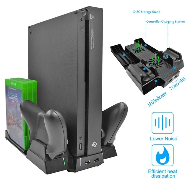 Support de support de refroidissement de refroidissement vertical pour le chargeur de contrôleur Xbox One X avec 2 ports de moyeu.