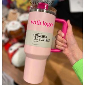 Stanleliness 11 Make Pink Flamingo 40oz Quencher H20 Coffee Mugs Cups Outdoor Camping Car Cup Roestvrijstalen tumblers Cups met siliconenhandgreep Valentine cadeau 956o