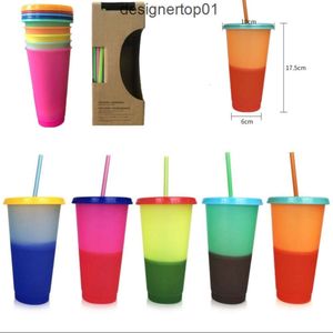 Stanleness 24oz Temperature Color Magic Cup réutilisable Magic Coffee Mug Plastic Plastic Drinkers avec couvercle et paille CL4B