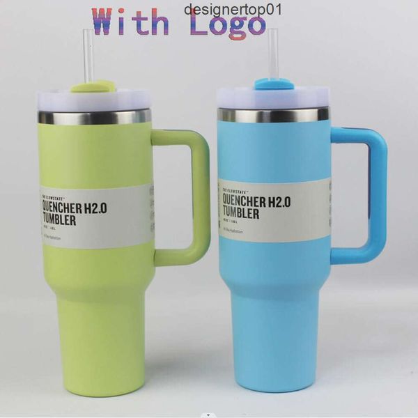 STANLELEDS de 40 oz de 40 oz con tapa del mango y paja acero inoxidable termos Dupe Taza de café Café helado para agua fría y caliente Botellas de agua de 40 oz Wit Feox