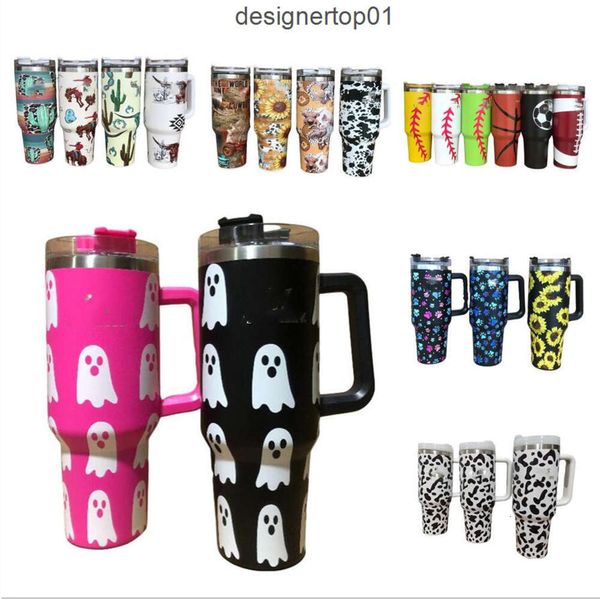 Stanleness 40oz tasses Tumbler avec manche 20 Designs Cowboy Football Designs Gobeurs Isulats Lides Paille