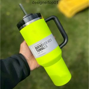 Stanleliness Black Chroma 40oz Quencher H20 Coffee Mugs Cups Outdoor Camping Travel Car Cup Roestvrijstalen tumblers Cups met Silicone Handhand Red Gift G53B