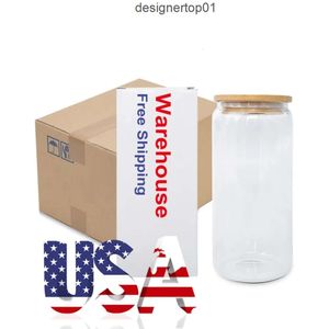 Stanleliness Ca almacenado de 16 oz Tumblers de vidrio de sublimación 50 piezas/caja US Warehouse 2 días Barco CAN Tazas de refrescos de jugo 9 bym