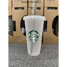 STANLELISS Mermaid Diosa Starbucks 24 oz/710ml Tazas de plástico Tumbler reutilizable Bebida transparente Pilar de fondo plano Tapa Tapa 4437 4OWZ