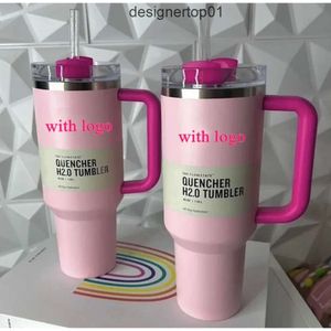 Stanleiness roze flamingo mokken nieuwe 40oz mokken tuimelaar met handvat geïsoleerde tuimelaars deksels stro roestvrijstalen koffie termos cup h20 valentijnsdag cadeau cosmo 90in