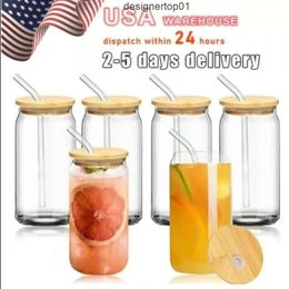 Stanleliness US CA Warehouse 2 días Entrega 12 oz 16 oz de vidrio de sublimación puede vaso de cola esenbatada lata bambú tapa cóctel cóctail taza de café taza de té helado Zurr