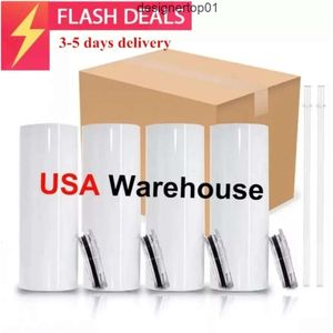 Stanleiness US CA Warehouse 25pcScarton 20oz Sublimation Tumblers rechte spaties wit 304 roestvrij staal vacuüm geïsoleerde Slim Diy Cup Car Coffee Mugs Par C1Y7