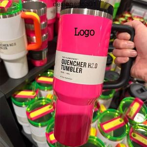 Stanleliness US Stock Dhl Quencher 40oz Tumbler Cosmo Pink Rood Rood Cobrand Handgreep Lid Straw Beer Mok Water Poeder Coating Outdoor Camping Cup Rose Pi GC0P