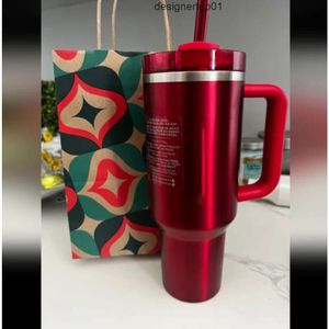 Stanleiness US US Deculy Holiday Red Tumbler Quencher H20 40oz roestvrijstalen tuimelaars Cups Siliconengreep Lid 2e generatie Winter roze auto mokken Watermelon MO HM60