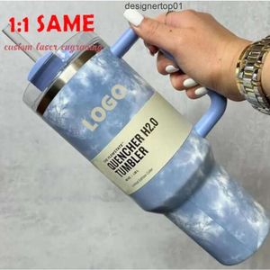 Stanleness US Stock extincteur 40oz Tumbler Tye Tye Dye Green vert clair Coud Paille de bière de bière