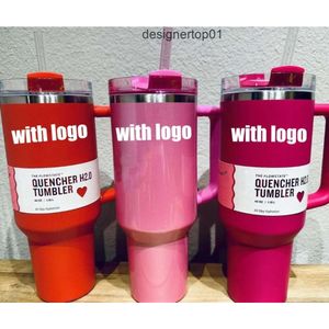 Stanleliness US Stock de Quencher H20 40oz mokken Cosmo Pink Parade Target Red Tumblers Geïsoleerde autocups roestvrijstalen koffie Termos Barbie Pink Tumbler Vale S87J