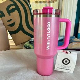 Stanleness US Stock Bouteilles d'eau hivernales rose étoiles H20 40oz tasses cosmo rose Parade gobelers tasses de voiture cible Red Flamingo Café Valentin Gift Spark Faj6