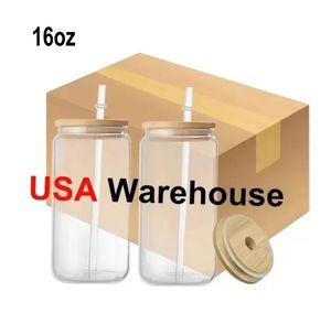 US CA Warehouse Livraison en 2 jours 16oz Sublimation Verre Can Tumbler Frosted Cola Can Bambou Couvercle Bière Cocktail Tasse Whisky Tasse À Café Pot De Thé Glacé