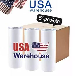 USA CA Warehouse Vasos de sublimación de 20 Oz Taza de café con aislamiento de doble pared de acero inoxidable Tazas blancas rectas en blanco de 20 oz