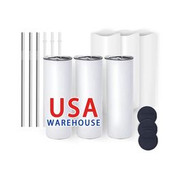 Stock de EE. UU. 20 oz Sublimación en blanco Vasos Tazas de cerveza de acero inoxidable Botellas de agua Taza para acampar al aire libre con tapa de plástico y paja para impresión de bricolaje