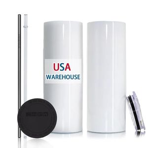 US CA Voorraad 20 oz Rvs Tumblers Sublimatie Blanks Wit Vacuüm Geïsoleerde Drinkmokken 25 stks/doos bb0327