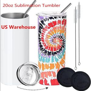 25 st/doos US CA Gevulde 20 oz Sublimatie Blanks Mokken 20 oz Rvs Tumblers Waterfles Outdoor Camping Cup Vacuüm Geïsoleerd Drinken