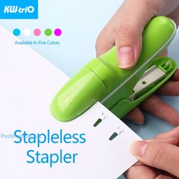 Stapleless Stapler 5299 Mini Portable Plastic Stapler Safe Paper Stapling Without School Office Bookbinding Supplies 240105