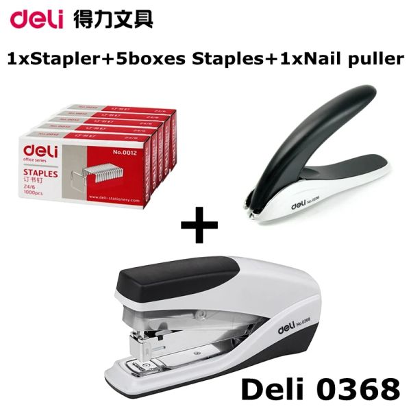 ENSEMBLE DELI 0368 Effort Sauveillard Set Stapler Set Manual Stapler Ajouter 5 boîtes 12 # 24/6 Staples et 1x0236 Nail Earther