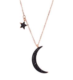 Collier pendentif étoile et lune en acier inoxydable 14 carats en or noire zircon bijoux femmes girl039s don1223006