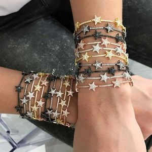 Star Bar Link Chain Bracelet Tennis Chain Pavé Minuscule Étincelles Brillant CZ Pierre Étoiles Bracelets Pour Femme Simple Bijoux Fête 210609270Z