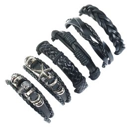 Étoile Bracelets Femmes Mode Crâne Tissé En Cuir Véritable Européen Vintage Punk Charme Bracelets Cadeau Hommes Perles Tressées Bijoux Accessoire Noir