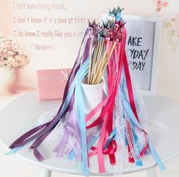 Star Crown Heart Fairy toverstaf Kant lint streamers huwelijkswens toverstokjes houten stok klokken confetti party prop decoratie vakantie geschenken