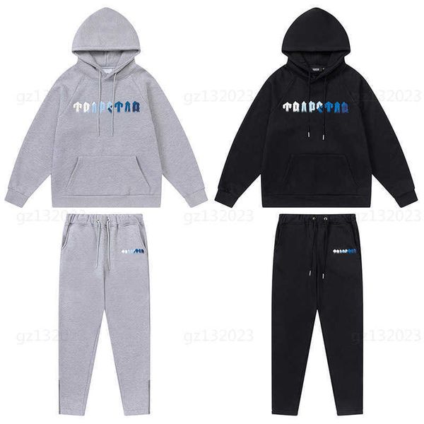 Star Designer Sweat à capuche Track Deux pièces Ensemble Lettres blanches et bleues Serviette brodée Sweat-shirt rembourré et pantalons de survêtement Mode Trap Star Vêtements d'entraînement