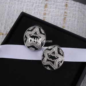 Pendientes de lujo con forma de estrella y diamantes, joyería de moda, pendientes negros simples con caja