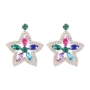 Étoile goutte boucle d'oreille femmes mode métal strass goujon château fête rue brillant étoile à cinq branches balancent femmes élégant déclaration boucles d'oreilles bijoux cadeaux