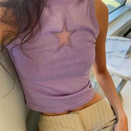 Star borduurwerk blingbling y2k crop tank top kawaii meisjes esthetische zomer kleding voor vrouwen mouwloze shirt vest pullovers 210510