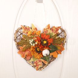 STAR HART FALL WREATTE Herfst chrysanthemum oogst krans kunstmatige bloem Halloween esdoorn bladeren voordeur muur slingers