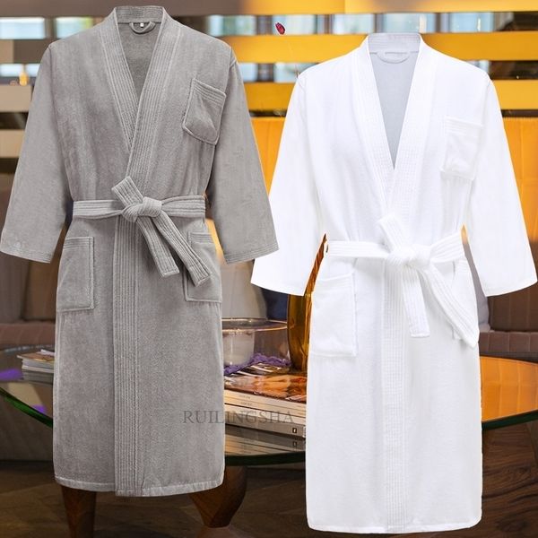 Star Hotel 100% coton serviette de sueur Robes de bain hommes plus la taille hiver kimono chaud peignoir hommes Terry vêtements de nuit femmes robe de chambre 201023