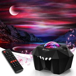 Projecteur de lumière étoilée Aurora avec projection laser étoilée de lune LED Haut-parleur Bluetooth intégré et lampe de nuit multicolore à distance pour 240x