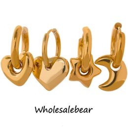 Star Moon Heart Pendant Stud Oreing Brow Drop Hoop Huggie Orees Boucles d'oreilles 18K plaqué Gold Trendy Arear en acier inoxydable Charme Juif 326Q