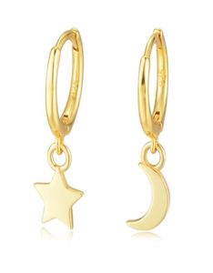 Boucles d'oreilles Hopgie Star Moon Hoop Bijoux 14K Jaune Gold Plaqué 925 Sterling Silver for Women Party Gift2933319