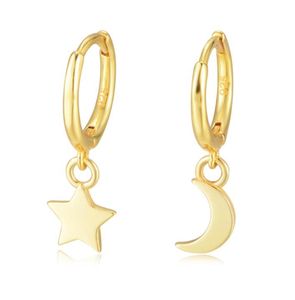 STAR Moon Hoop Huggie Earrings sieraden 14K Geel Gold PLATED 925 Sterling Silver For Women Party Gift1478330