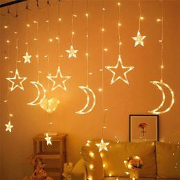 Étoile lune Led rideau guirlande chaîne lumière Eid moubarak Ramadan décoration Islam musulman fête décor Al Adha cadeau 220226263S