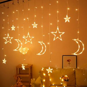 Ster Maan Led Gordijn Guirlande String Light EID Mubarak Ramadan Decoraties voor Thuis Islam Moslim Evenement Feestartikelen Decor 240322