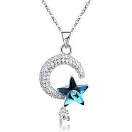 Starmoon kettingen kristal van Swarovski Elements S925 Sterling Silver 925 Blingbling Shinning Star Diamond Pendant Necklace vrouwen Wij 287r