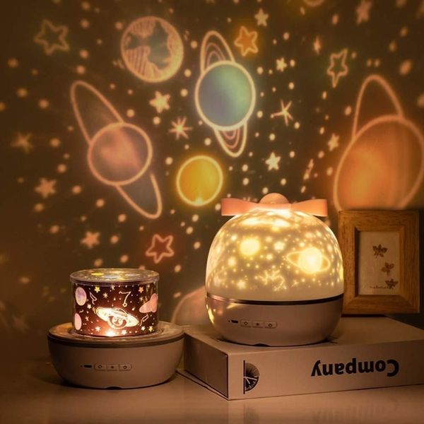 Proyector de luz nocturna de estrellas lámpara de proyección LED rotación de 360 grados 6 películas de proyección para decoración de fiesta en casa de dormitorio de niños C1007316f