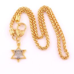 Étoile de David et menorah hexagone pendentif à breloque religieux juif collier276o