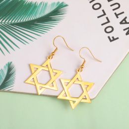 Pendientes colgantes de estrella de David para mujeres y niñas, pendientes vintage con hexagrama, Color dorado, oro amarillo de 14 quilates, joyería judía de Israel